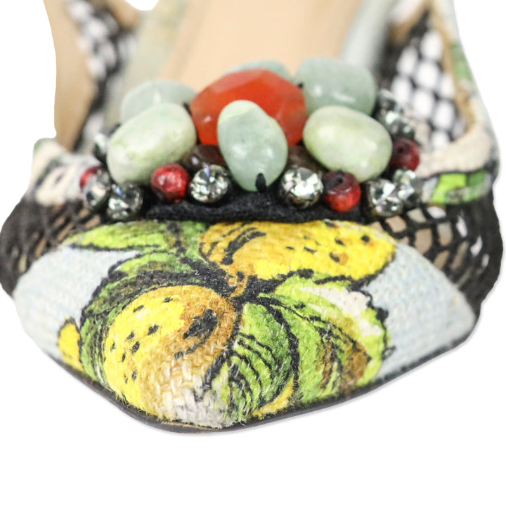 Dolce & Gabbana Spring 2013 Lemon Print Canvas/Fishnet Slingback Pumps