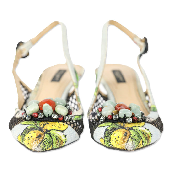 Dolce & Gabbana Spring 2013 Lemon Print Canvas/Fishnet Slingback Pumps