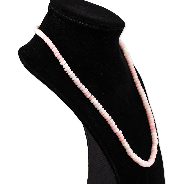 Enhanced Pink Opal Beaded Necklace and Bracelet in Rhodium Over Sterling Silver