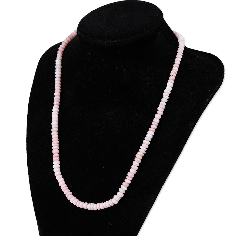 Enhanced Pink Opal Beaded Necklace and Bracelet in Rhodium Over Sterling Silver
