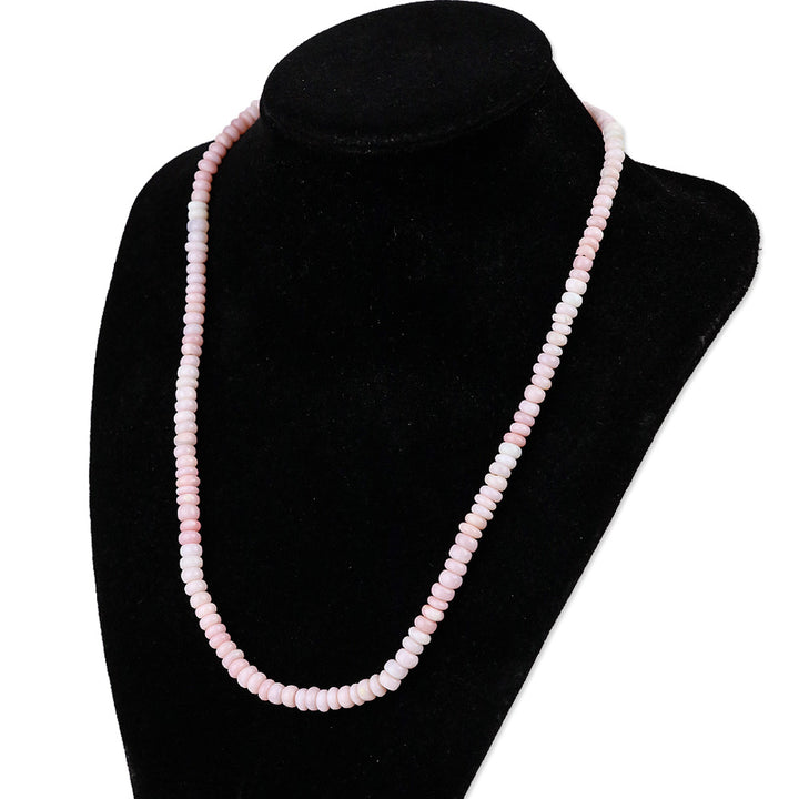Enhanced Pink Opal Beaded Necklace and Bracelet in Rhodium Over Sterling Silver