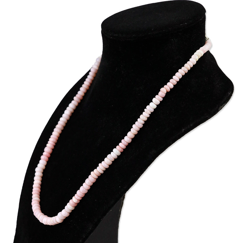 Enhanced Pink Opal Beaded Necklace and Bracelet in Rhodium Over Sterling Silver