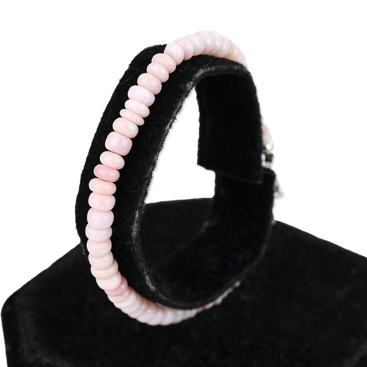 Enhanced Pink Opal Beaded Necklace and Bracelet in Rhodium Over Sterling Silver