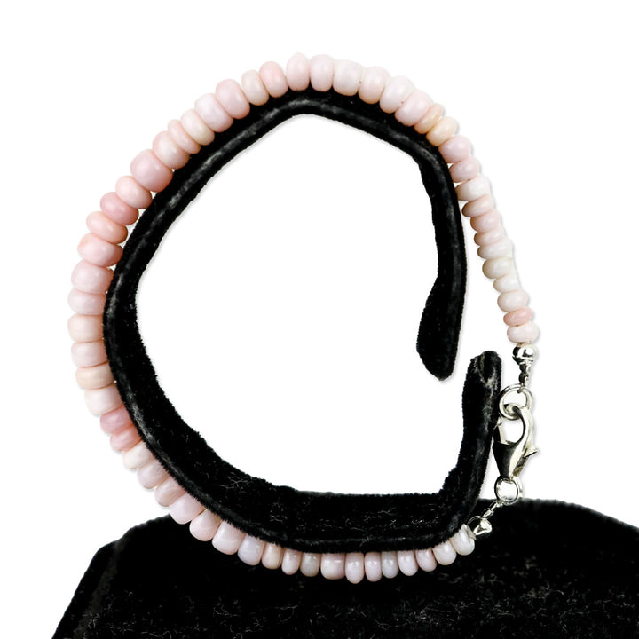 Enhanced Pink Opal Beaded Necklace and Bracelet in Rhodium Over Sterling Silver