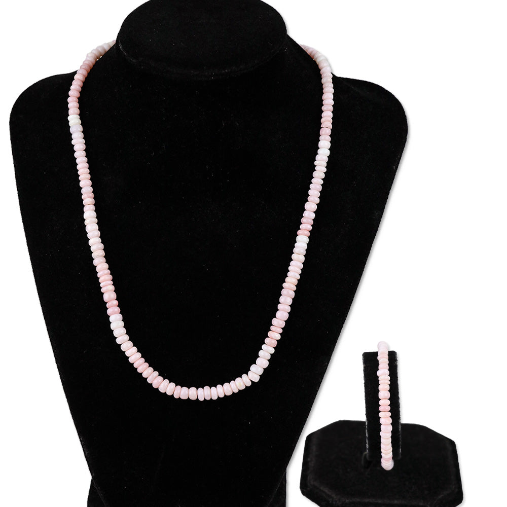 Enhanced Pink Opal Beaded Necklace and Bracelet in Rhodium Over Sterling Silver