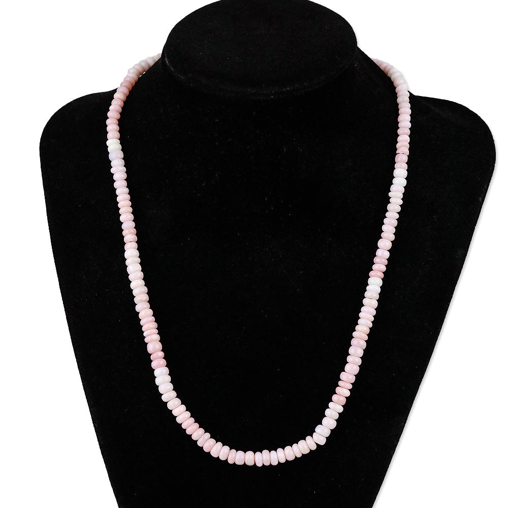 Enhanced Pink Opal Beaded Necklace and Bracelet in Rhodium Over Sterling Silver