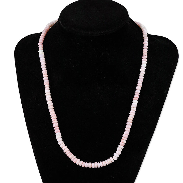 Enhanced Pink Opal Beaded Necklace and Bracelet in Rhodium Over Sterling Silver