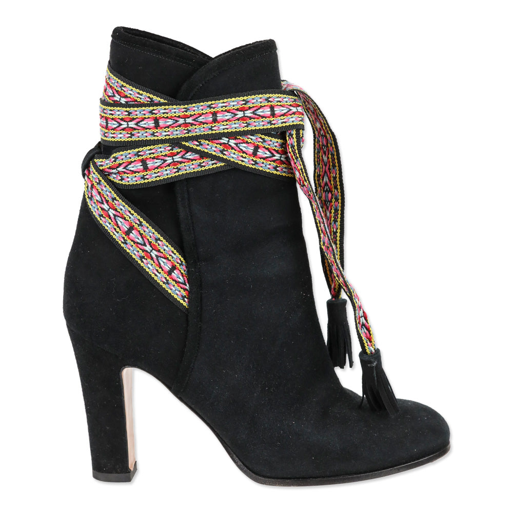 Etro Black Suede Multi Woven Lace-Up Boots