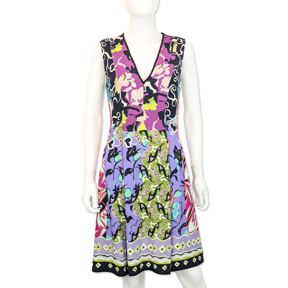 etro floral print midi dress Etro Multicolor Mixed Print Plunging V-Neck Sleeveless Midi Dress