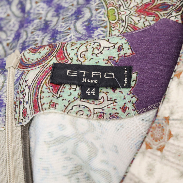Etro Purple Multicolor Paisley Print Long Sleeve V-Neck Midi Dress