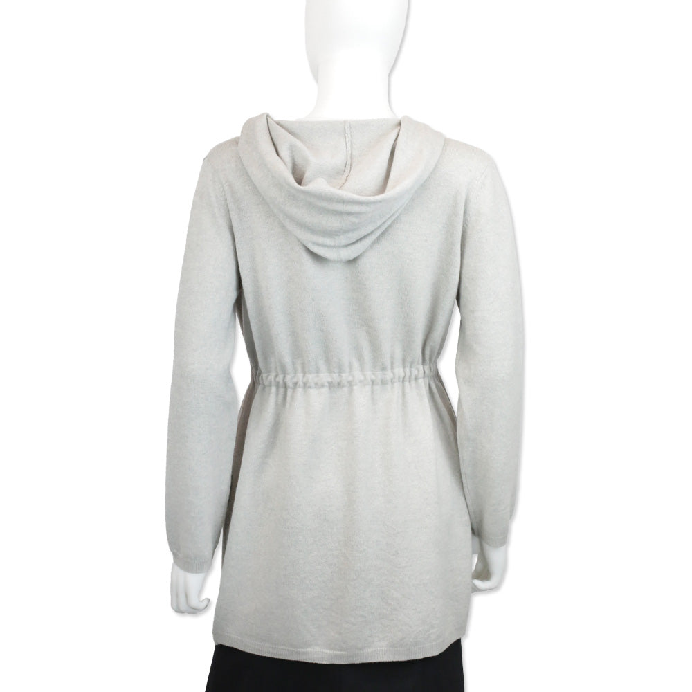Fabiana Filippi Grey Wool-Blend Knit Hooded Drawstring Waist Cardigan