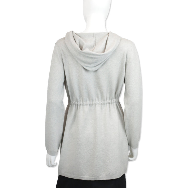 Fabiana Filippi Grey Wool-Blend Knit Hooded Drawstring Waist Cardigan