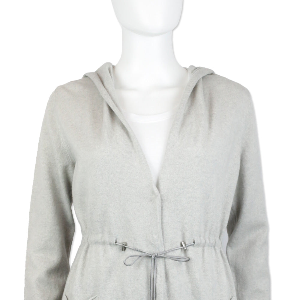 Fabiana Filippi Grey Wool-Blend Knit Hooded Drawstring Waist Cardigan