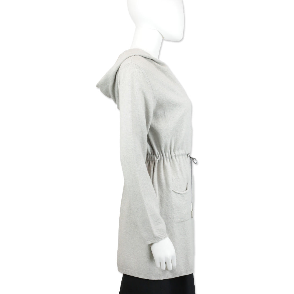 Fabiana Filippi Grey Wool-Blend Knit Hooded Drawstring Waist Cardigan