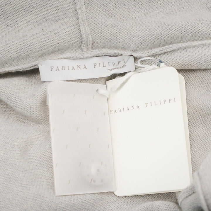 Fabiana Filippi Grey Wool-Blend Knit Hooded Drawstring Waist Cardigan