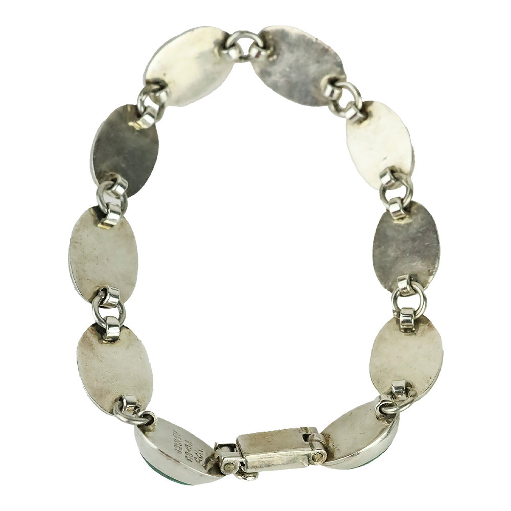 Faux Malachite and Silver-Tone Oval Link Bracelet