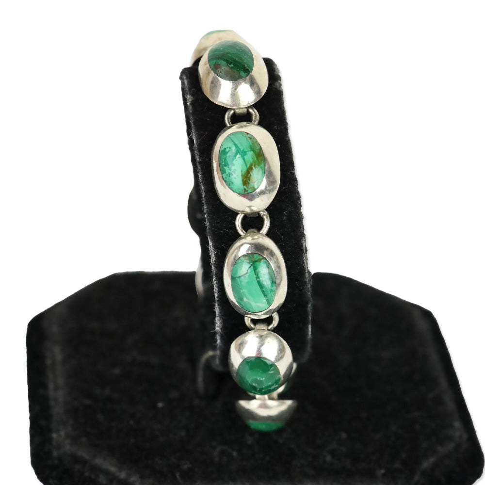 Faux Malachite and Silver-Tone Oval Link Bracelet