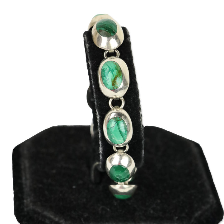 Faux Malachite and Silver-Tone Oval Link Bracelet