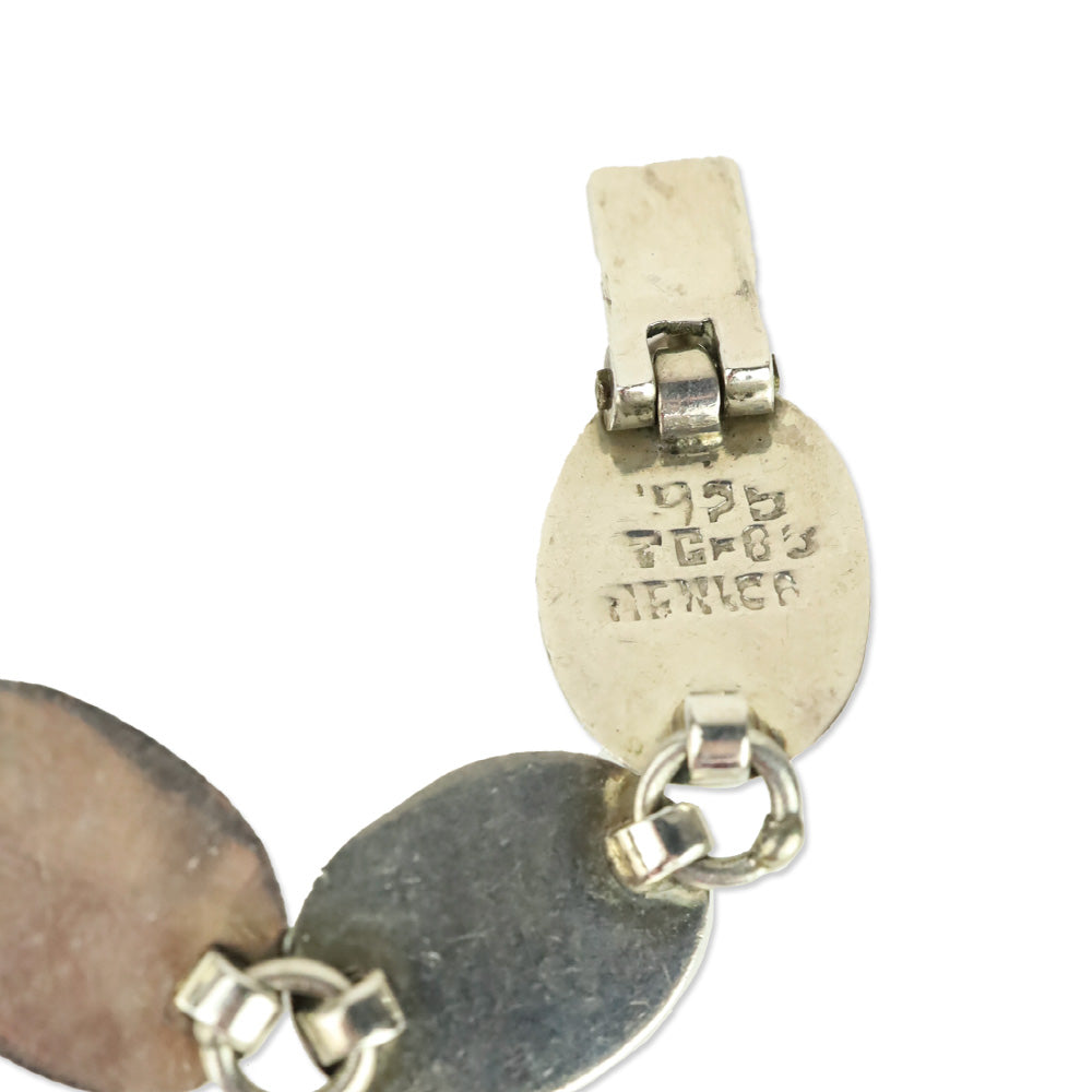 Faux Malachite and Silver-Tone Oval Link Bracelet