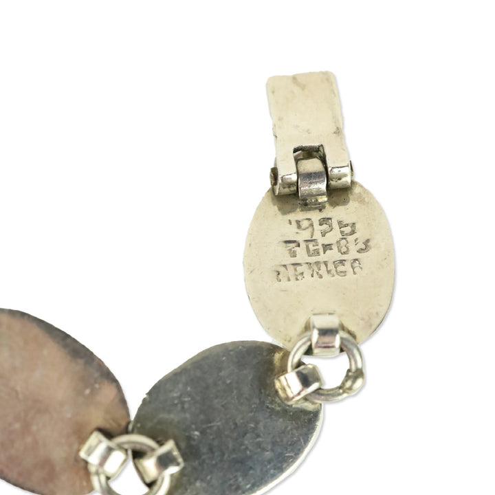 Faux Malachite and Silver-Tone Oval Link Bracelet