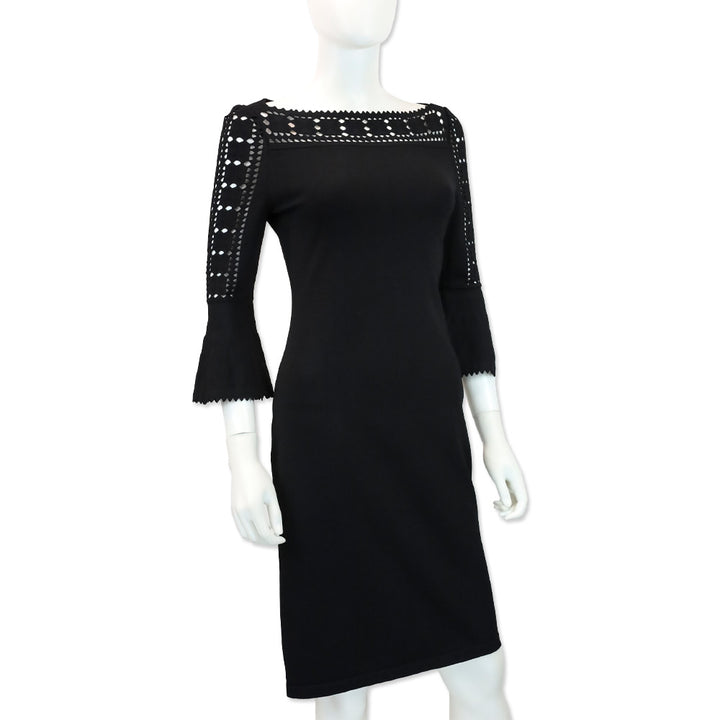 Fendi Black Cutout Ribbed Knit Boatneck Midi Dress