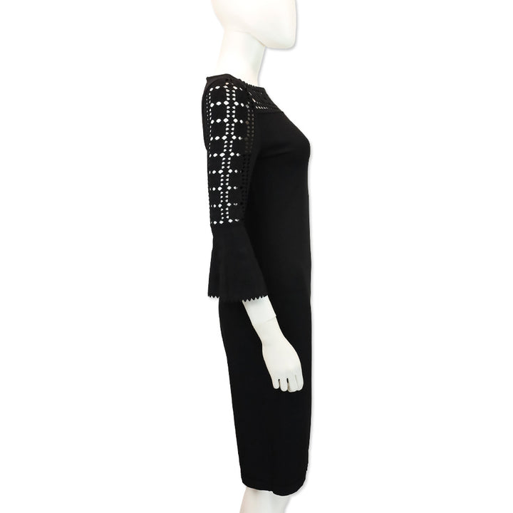 Fendi Black Cutout Ribbed Knit Boatneck Midi Dress