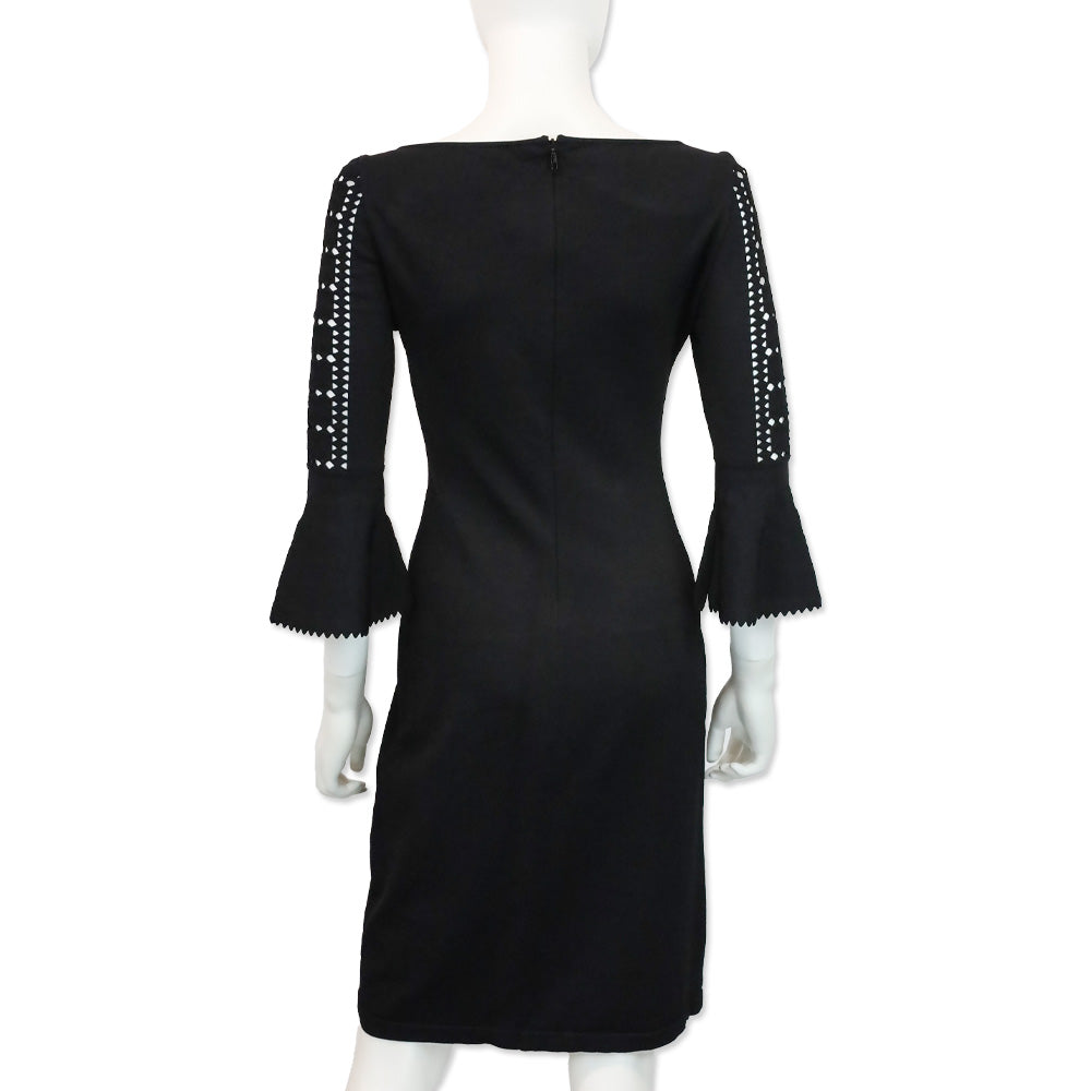 Fendi Black Cutout Ribbed Knit Boatneck Midi Dress