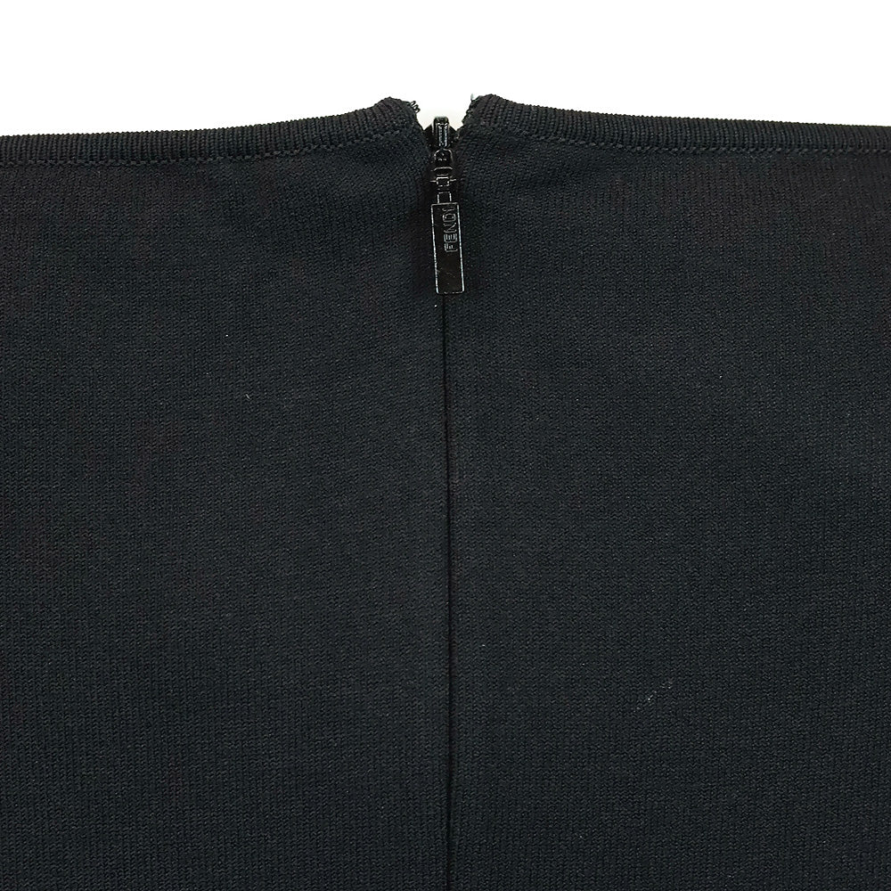 Fendi Black Cutout Ribbed Knit Boatneck Midi Dress