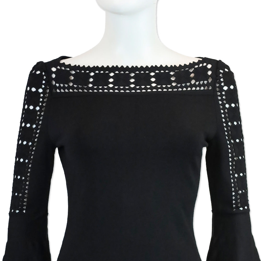 Fendi Black Cutout Ribbed Knit Boatneck Midi Dress