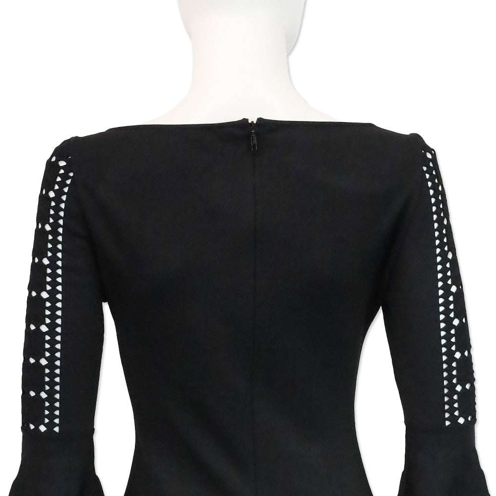 Fendi Black Cutout Ribbed Knit Boatneck Midi Dress