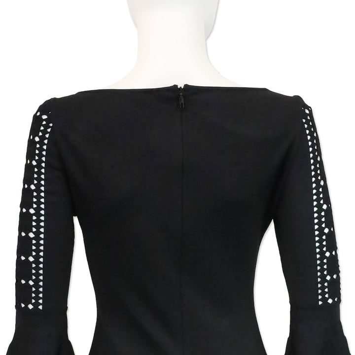 Fendi Black Cutout Ribbed Knit Boatneck Midi Dress