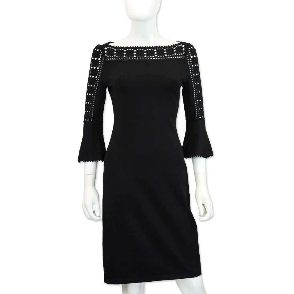 Fendi Black Cutout Ribbed Knit Boatneck Midi Dress