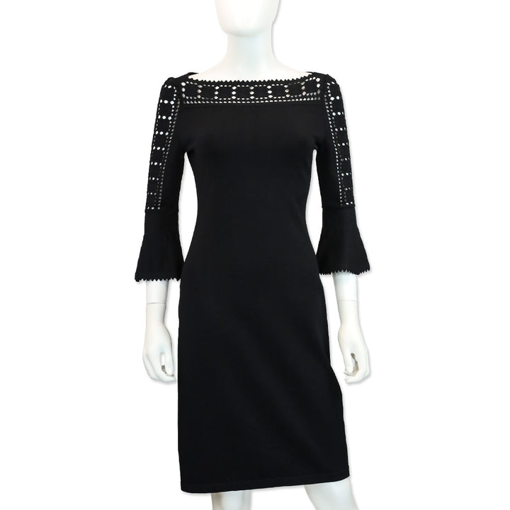 Fendi Black Cutout Ribbed Knit Boatneck Midi Dress
