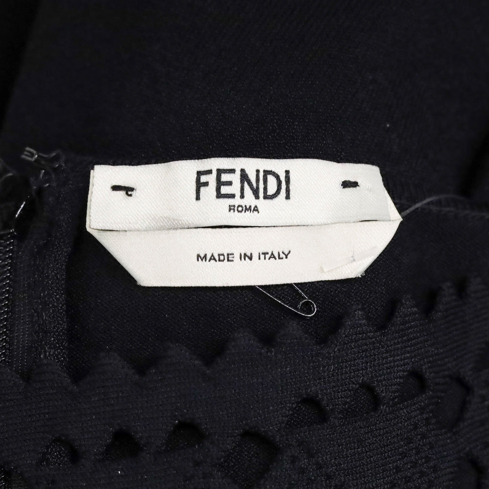Fendi Black Cutout Ribbed Knit Boatneck Midi Dress
