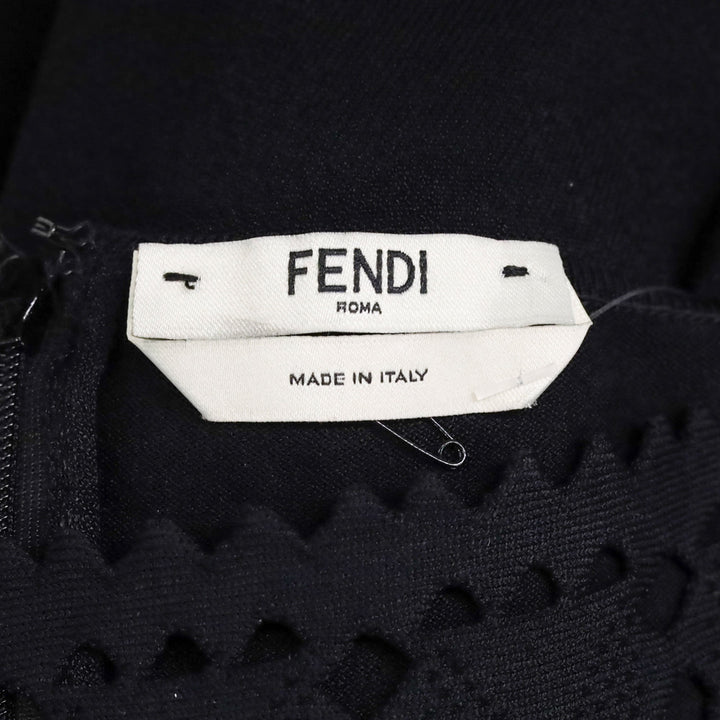 Fendi Black Cutout Ribbed Knit Boatneck Midi Dress