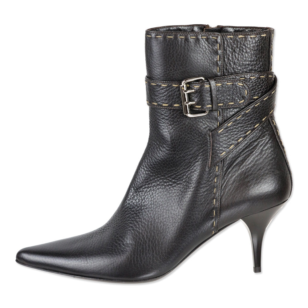 Fendi Black Selleria Buckle Ankle Heel Boots