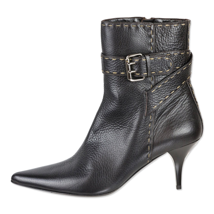 Fendi Black Selleria Buckle Ankle Heel Boots