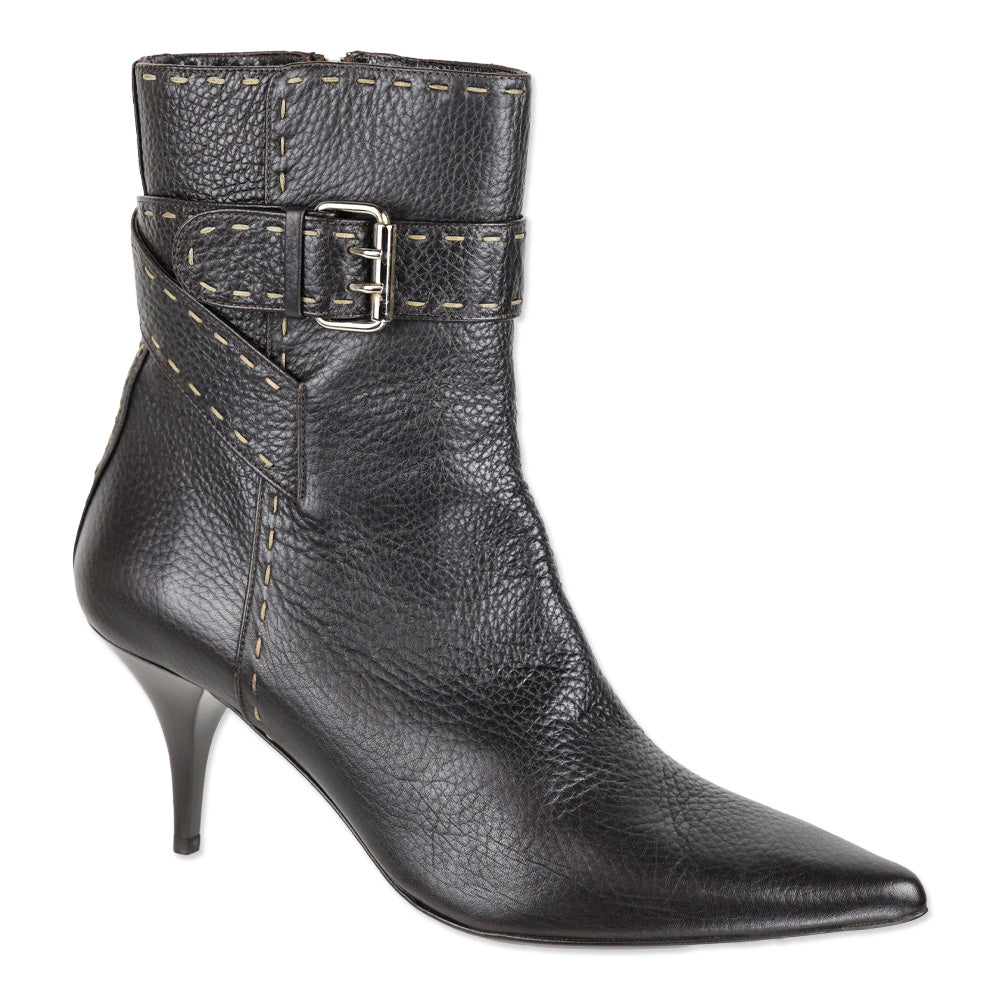Fendi Black Selleria Buckle Ankle Heel Boots