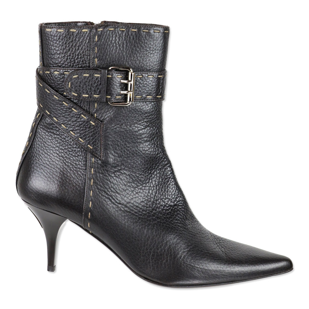 Fendi Black Selleria Buckle Ankle Heel Boots