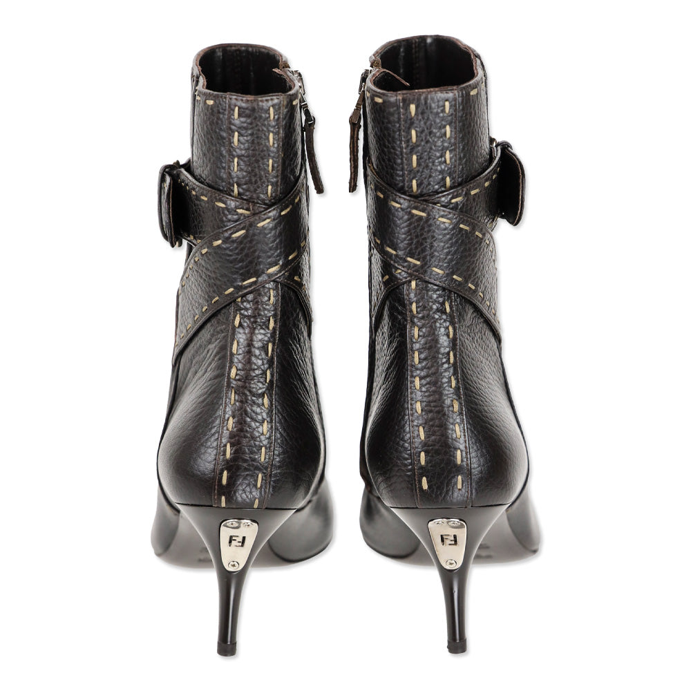Fendi Black Selleria Buckle Ankle Heel Boots