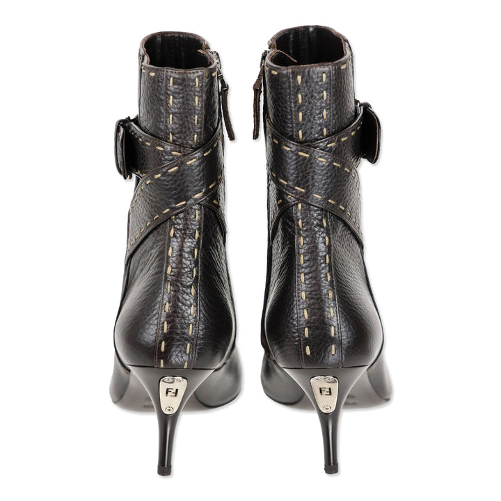 Fendi Black Selleria Buckle Ankle Heel Boots