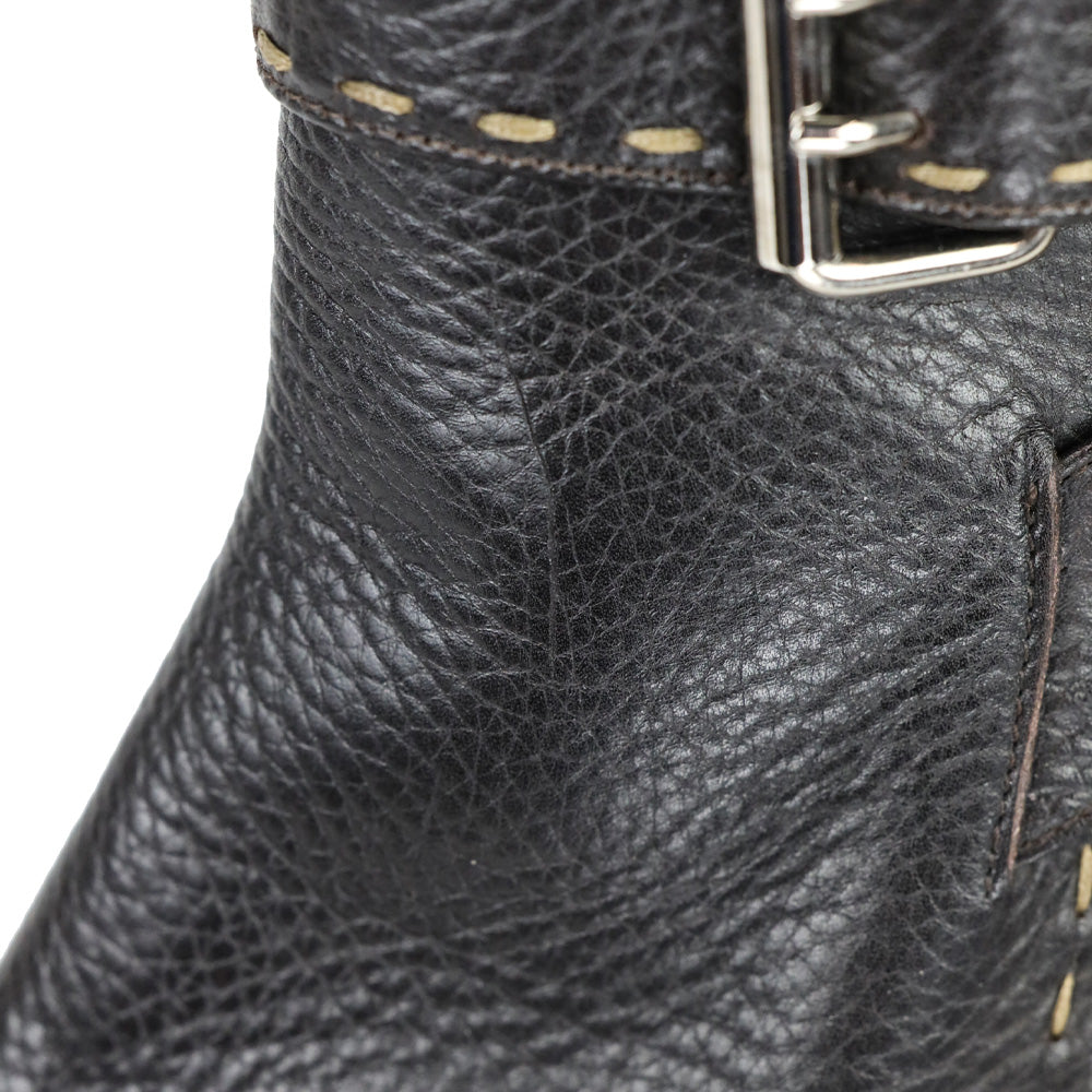 Fendi Black Selleria Buckle Ankle Heel Boots