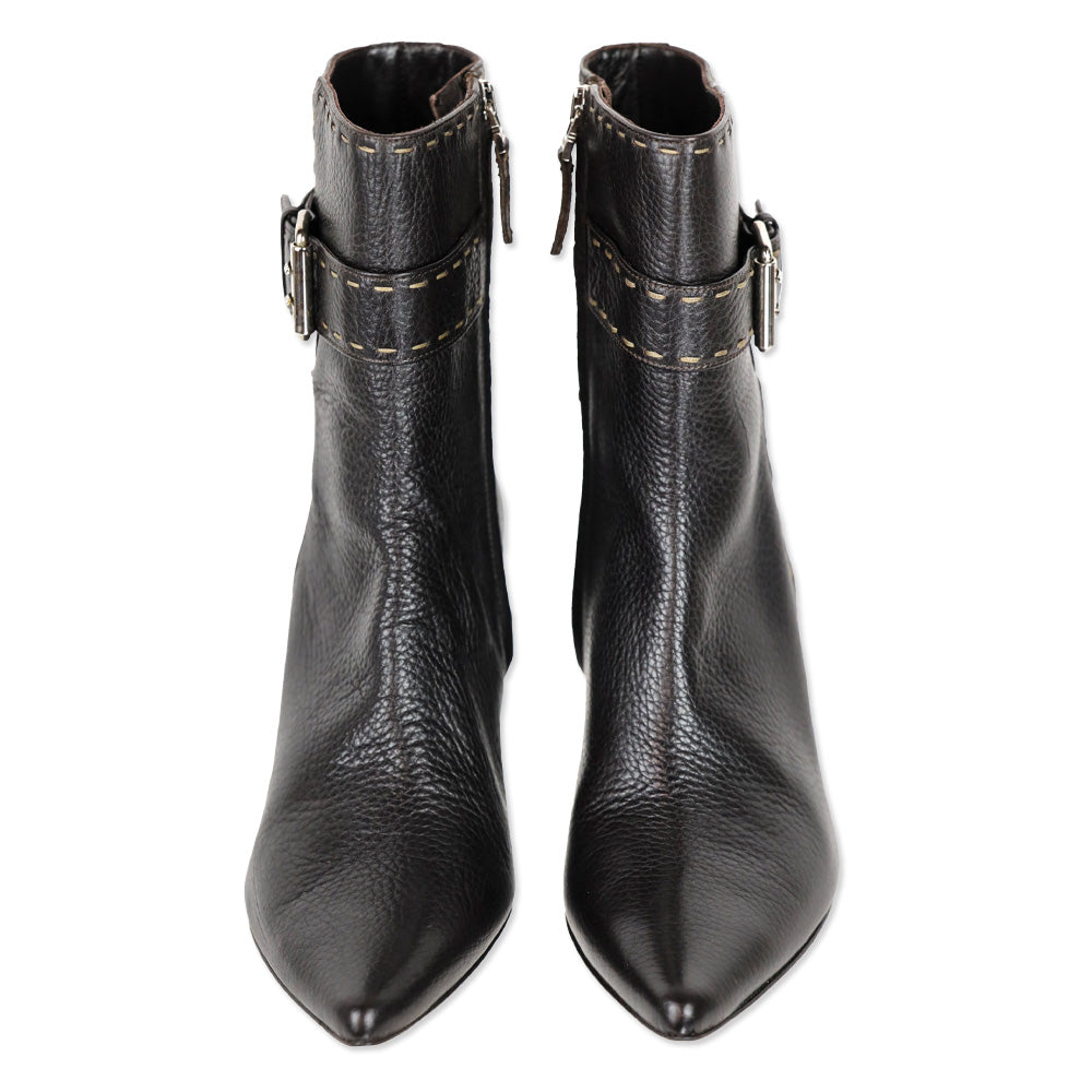 Fendi Black Selleria Buckle Ankle Heel Boots