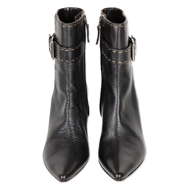 Fendi Black Selleria Buckle Ankle Heel Boots