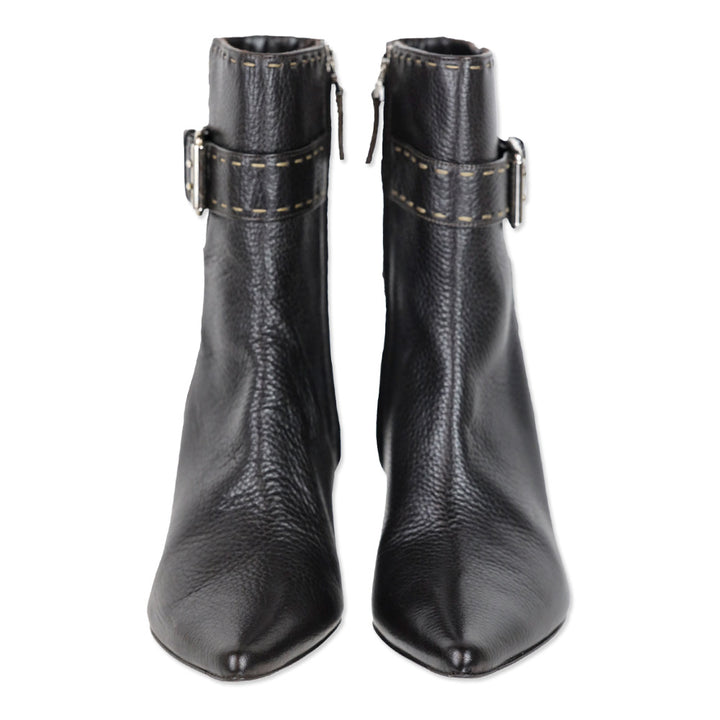 Fendi Black Selleria Buckle Ankle Heel Boots