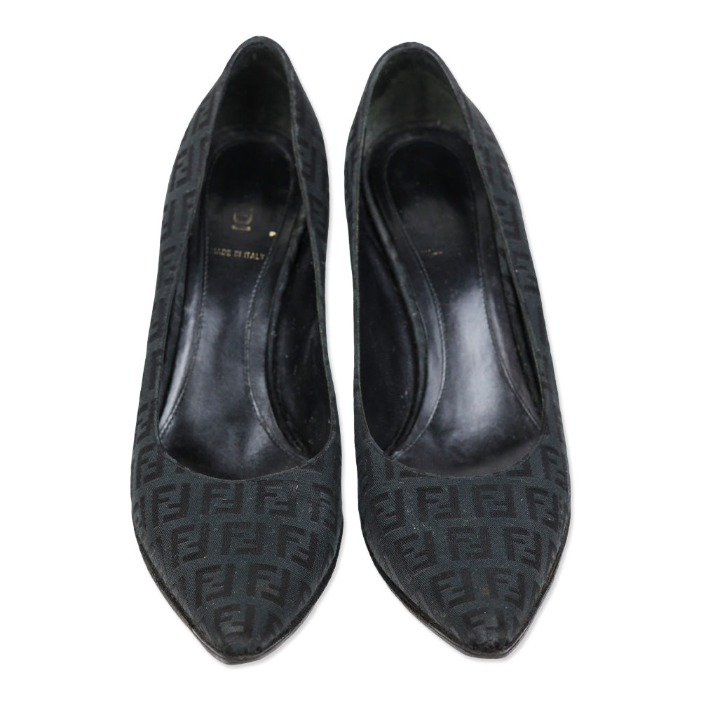 Fendi Black Zucca Canvas Pump