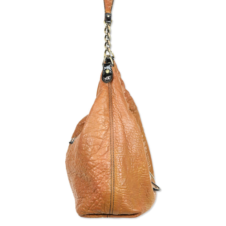 Fendi Brown Leather/Black Patent Borsa B Hobo Bag