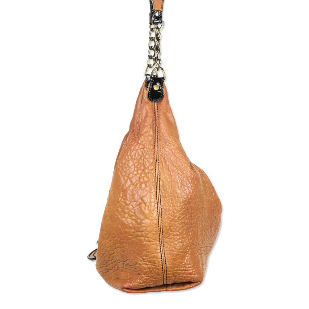 Fendi Brown Leather/Black Patent Borsa B Hobo Bag