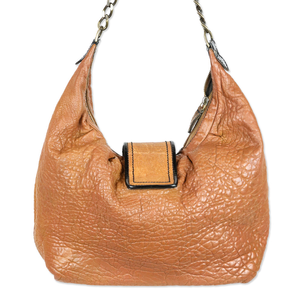 Fendi Brown Leather/Black Patent Borsa B Hobo Bag