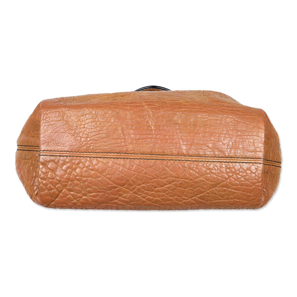 Fendi Brown Leather/Black Patent Borsa B Hobo Bag